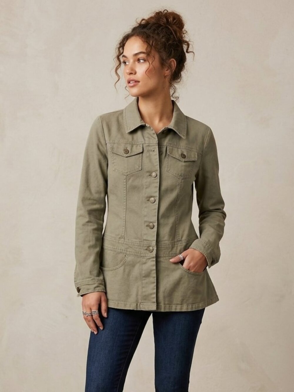 Army Green Utility Field Jacket with Peplum Waist M
